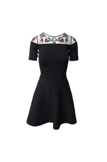 Sandro Paris Rozenapplicatie Mini Jurk in Zwarte Viscose - Image 1
