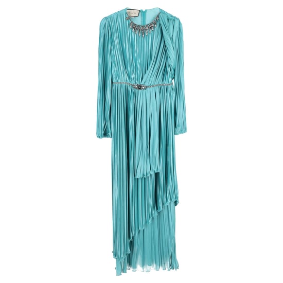 Gucci Kristallen Versierde Geplooide Drapé Jurk In Blauwe Zijde - Image 2