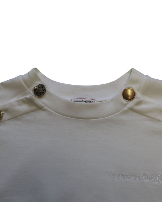 Alexander McQueen T-shirt van Wit Katoen met Knopenversiering - Image 6