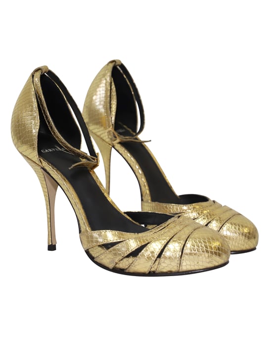 Carvela by Kurt Geiger Gold Python Pumps in Gold Leather - Image 5