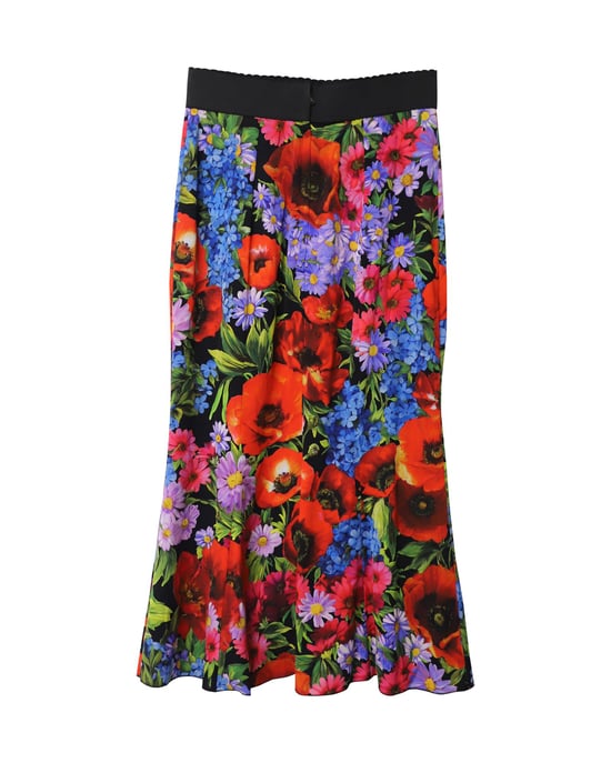 Dolce & Gabbana midikjol i blommigt siden - Image 4