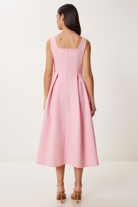 Square Collar A-Form Midi Dress with Zipper Closure - Image 4