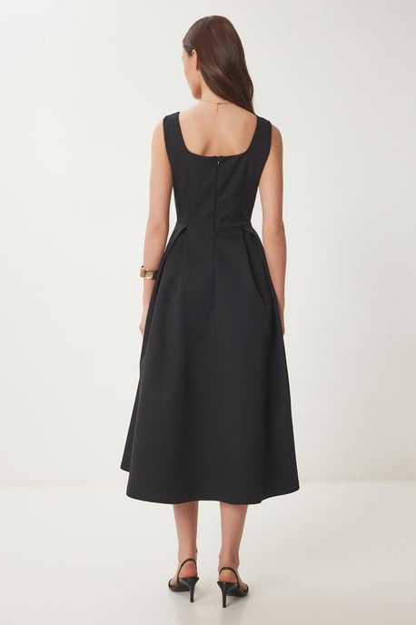 Square Collar A-Form Midi Dress with Zipper Closure - Image 5