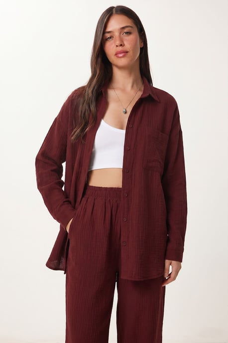 Hoge Taille Brede Pijpen Twee-Delig Co-ord Set met Kraag - Image 3