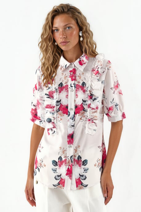 Bloemen Poplin Blouse met Kragen - Image 5