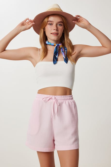 High Waist Wide Leg Cotton Shorts - Image 1