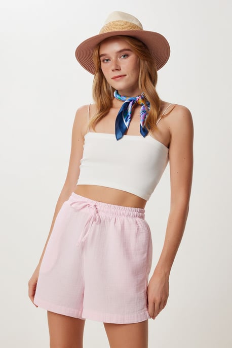High Waist Wide Leg Cotton Shorts - Image 2