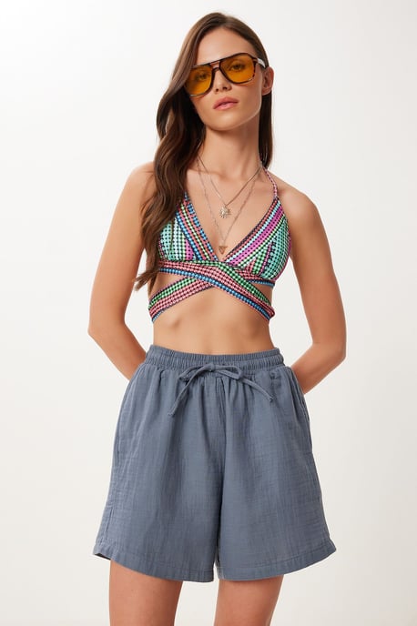 High Waist Wide Leg Cotton Shorts - Image 1