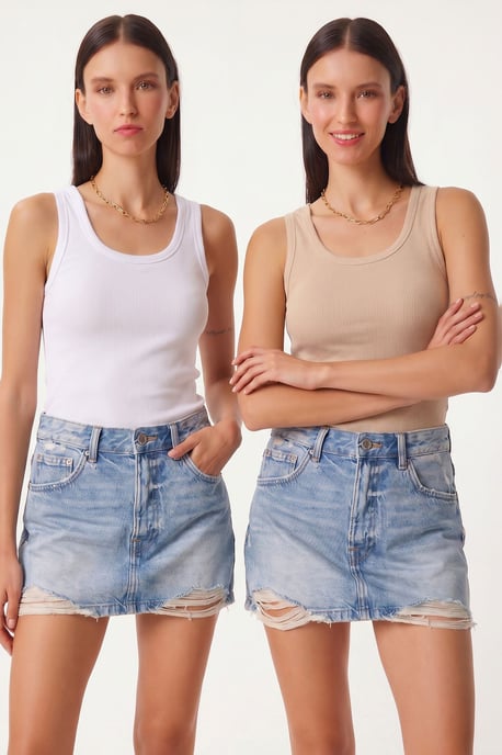 Fitted U Collar Knitted 2- Pack Tank Top - Image 2