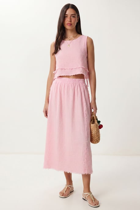 Cotton Sleeveless Blouse And Midi Skirt Set - Image 1