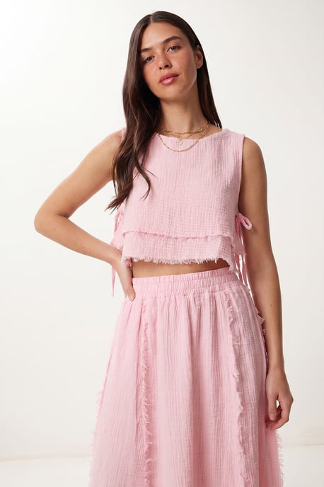 Cotton Sleeveless Blouse And Midi Skirt Set - Image 3