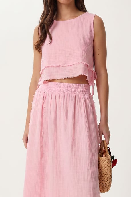 Cotton Sleeveless Blouse And Midi Skirt Set - Image 4