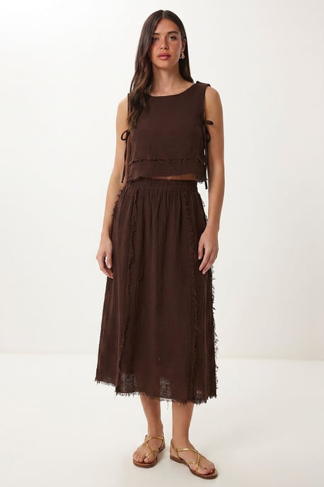 Cotton Sleeveless Blouse And Midi Skirt Set - Image 1