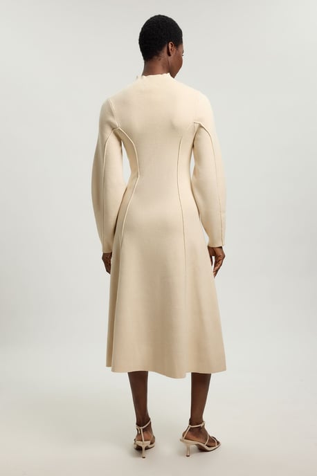 Wool Look Rounded Sleeve High Neck Knit Midi Dress - Image 3