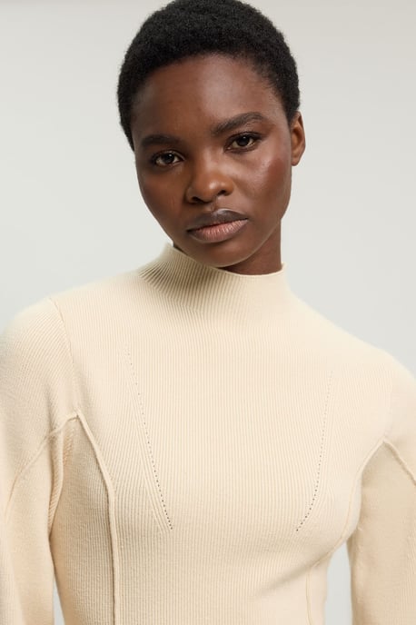 Wool Look Rounded Sleeve High Neck Knit Midi Dress - Image 4