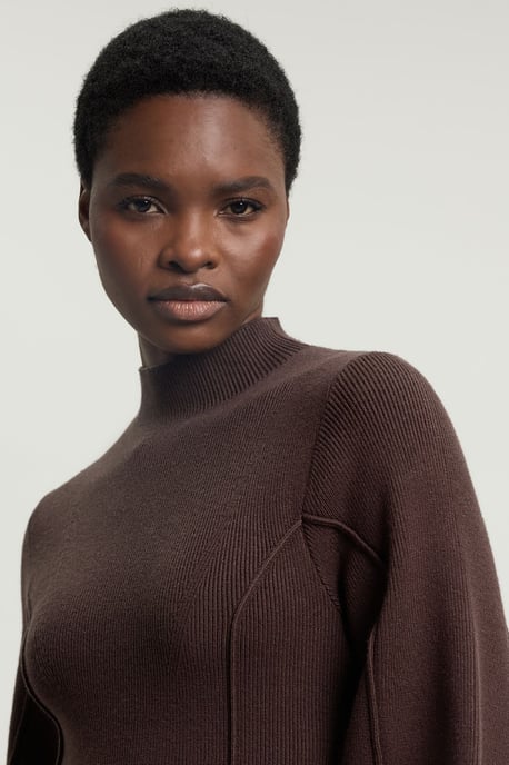 Wool Look Rounded Sleeve High Neck Knit Midi Dress - Image 2