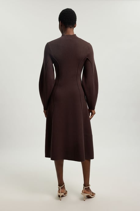 Wool Look Rounded Sleeve High Neck Knit Midi Dress - Image 3