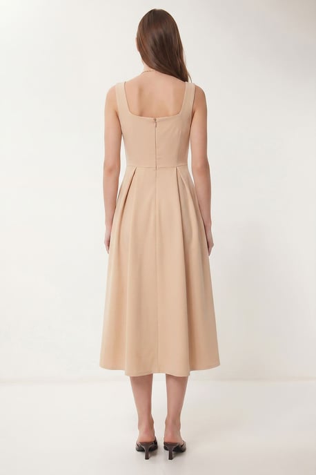 Square Collar A-Form Midi Dress with Zipper Closure - Image 5
