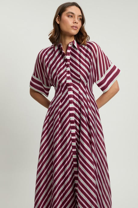 Stripe Collared Woven Midi Dress - Image 2