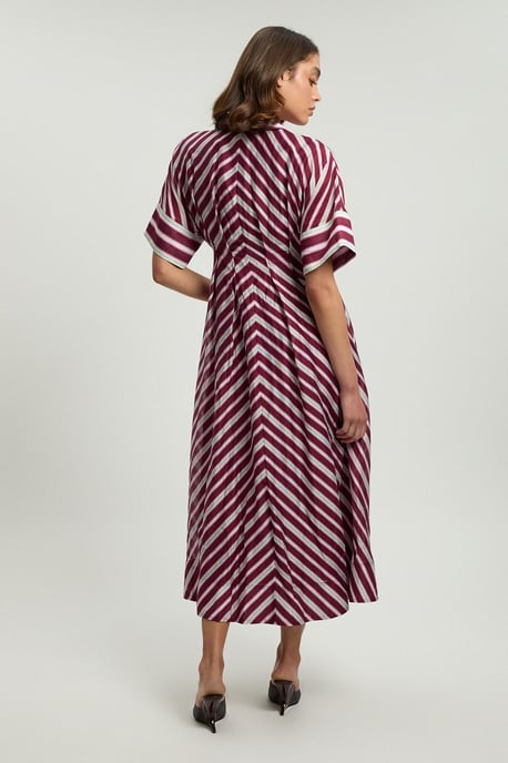 Stripe Collared Woven Midi Dress - Image 3