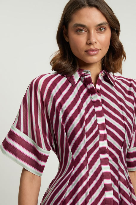 Stripe Collared Woven Midi Dress - Image 4