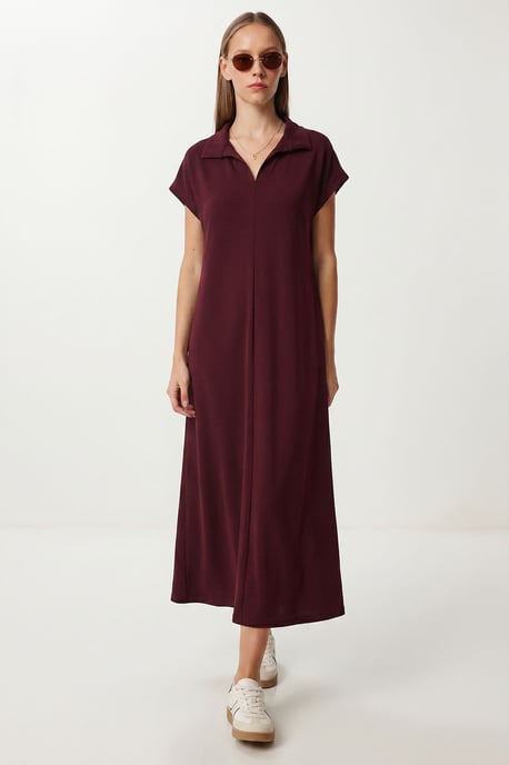 Polo Collar Pull-On Midi Dress with Pocket - Image 2