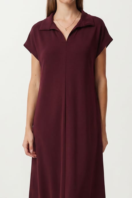 Polo Collar Pull-On Midi Dress with Pocket - Image 3