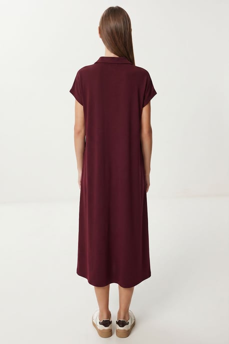 Polo Collar Pull-On Midi Dress with Pocket - Image 4
