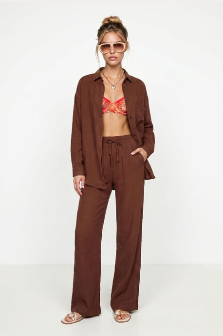 High Waist Wide Leg Two-Piece Co-ord Set with Shirt Collar - Image 1