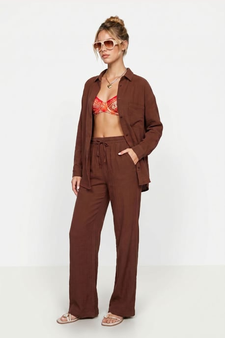 High Waist Wide Leg Two-Piece Co-ord Set with Shirt Collar - Image 2