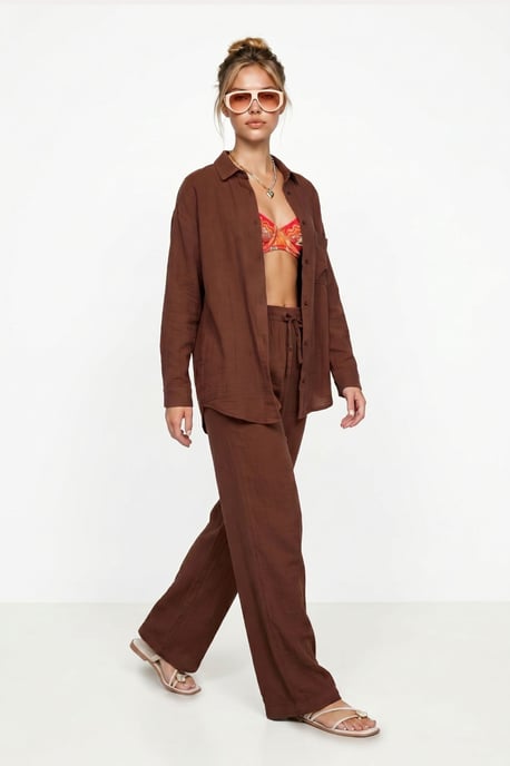 High Waist Wide Leg Two-Piece Co-ord Set with Shirt Collar - Image 3