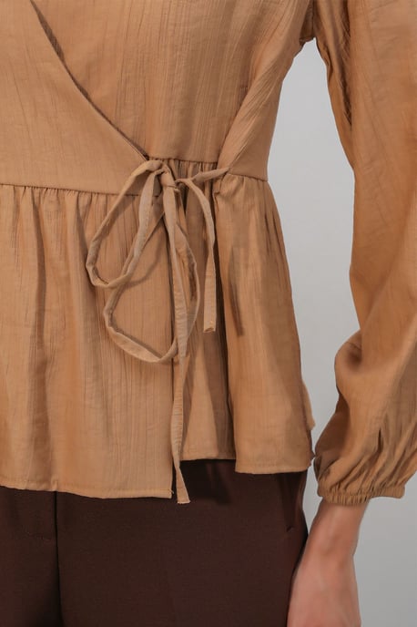 V-Neck Tie Detail Crepe Wrap Blouse - Image 4