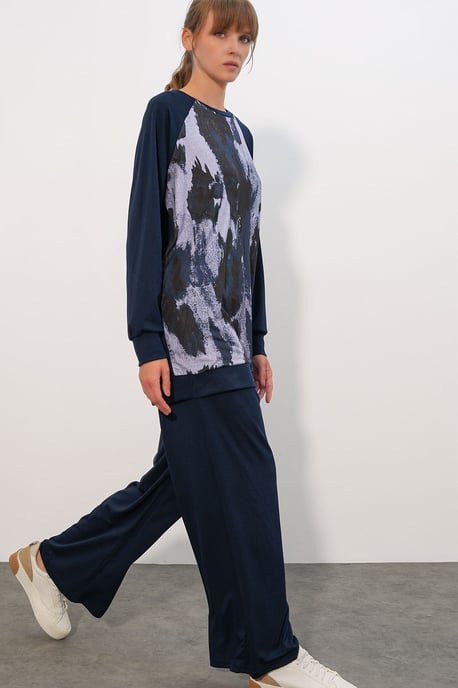 Oversize Abstract Print Crew Neck Tunic & Pants Set - Image 3