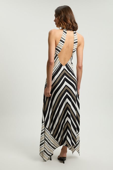 Contrast Stripe Viscose Maxi Halter Dress - Image 3
