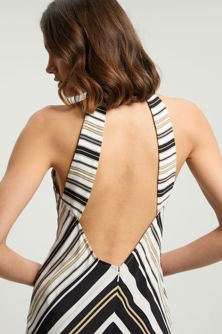 Contrast Stripe Viscose Maxi Halter Dress - Image 4