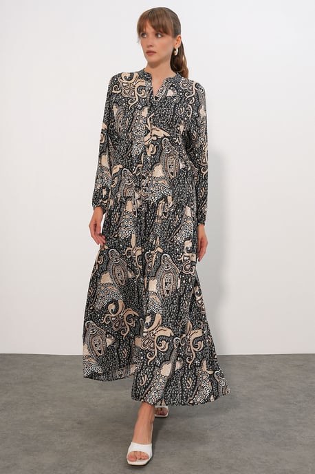 Patterned V-Neck Maxi Dress - Image 3