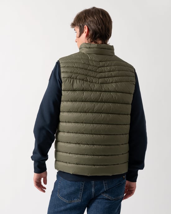 Slim Fit Sleeveless Logo Detail Gilet in Olive - Image 2
