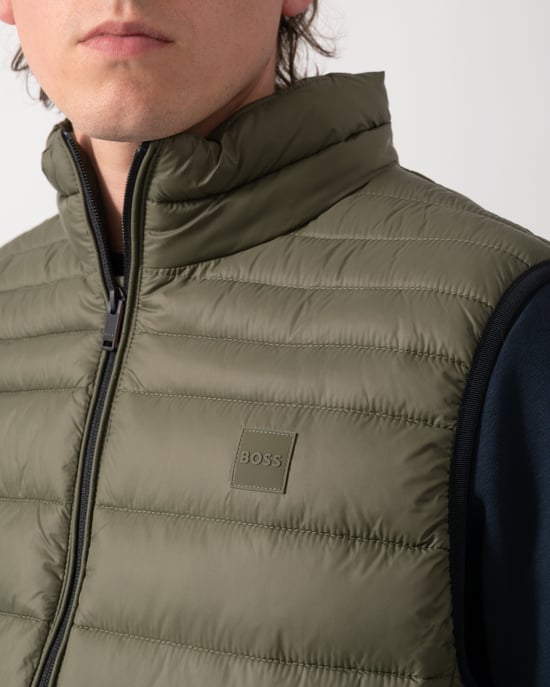 Slim Fit Sleeveless Logo Detail Gilet in Olive - Image 3
