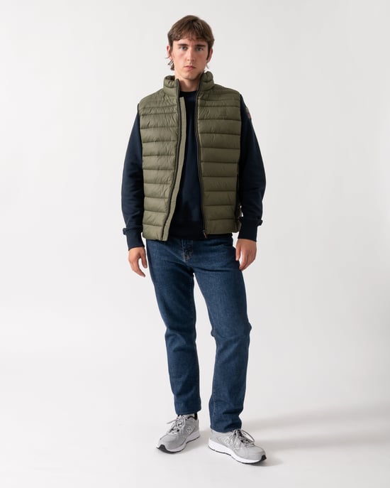 Slim Fit Sleeveless Logo Detail Gilet in Olive - Image 4