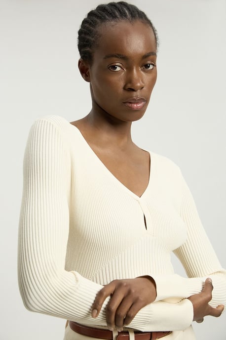 Knit Pointelle Stitch Detail Top - Image 2