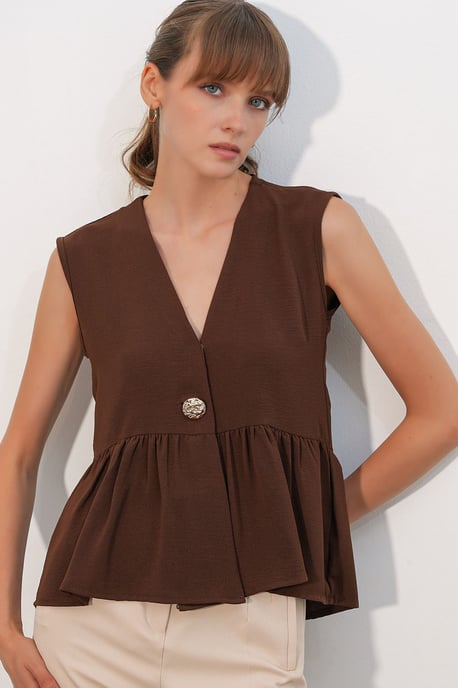 V-Neck Buttoned Sleeveless Blouse - Image 1