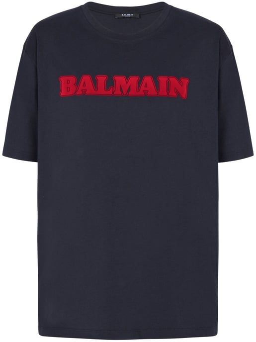 Flocked Logo-print T-Shirt in Navy - Image 2