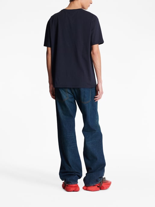 Flocked Logo-print T-Shirt in Navy - Image 4