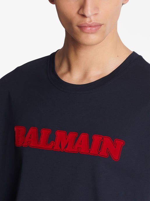Flocked Logo-print T-Shirt in Navy - Image 5