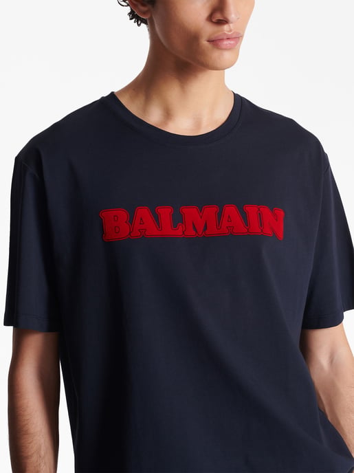 Flocked Logo-print T-Shirt in Navy - Image 6