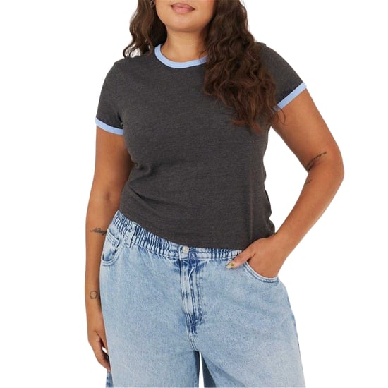 Brave Soul Dames/Dames Ringer Crew Hals Plus T-shirt (Houtskool/Korenbloem) - Image 2