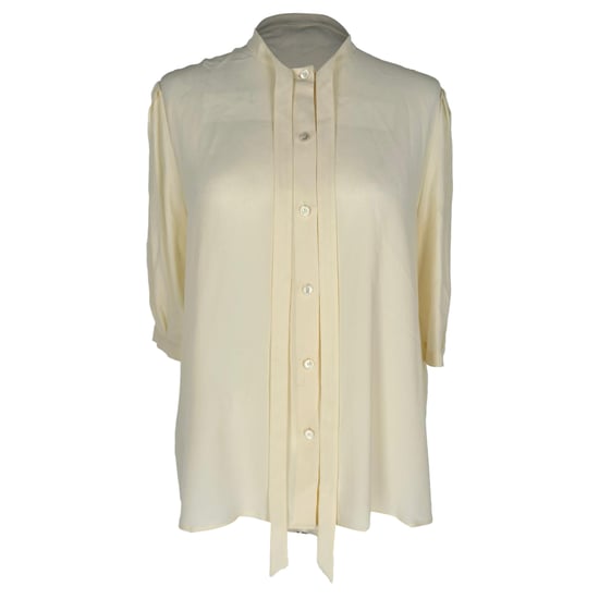 Celine Vintage Inbyggd Slipsblus i Pastellgul Acetat - Image 1