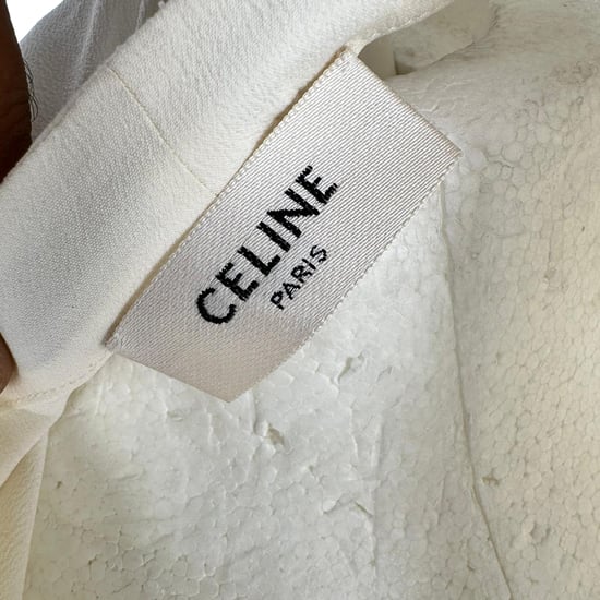 Celine Vintage Inbyggd Slipsblus i Pastellgul Acetat - Image 4