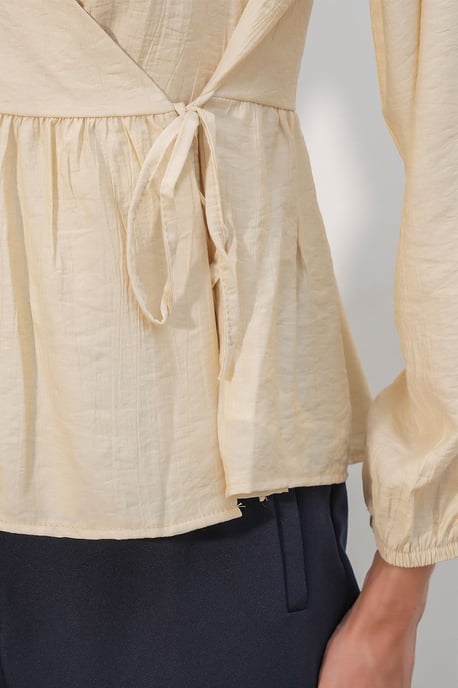 V-Neck Tie Detail Crepe Wrap Blouse - Image 4