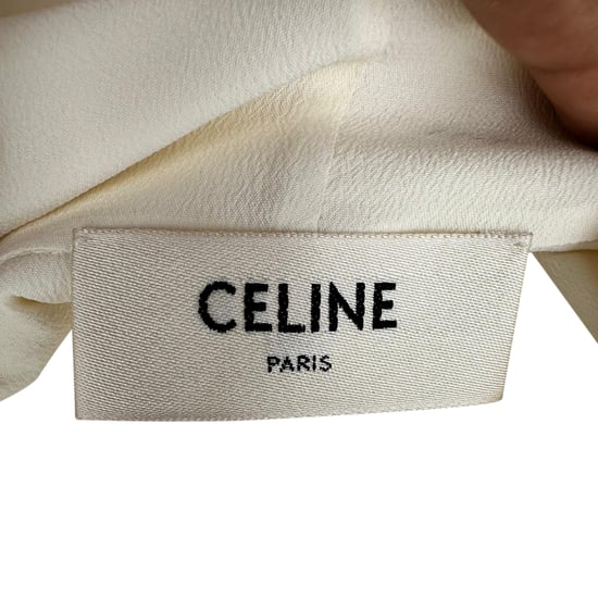Celine Blus med krökt halsringning i krämfärgad acetat - Image 4